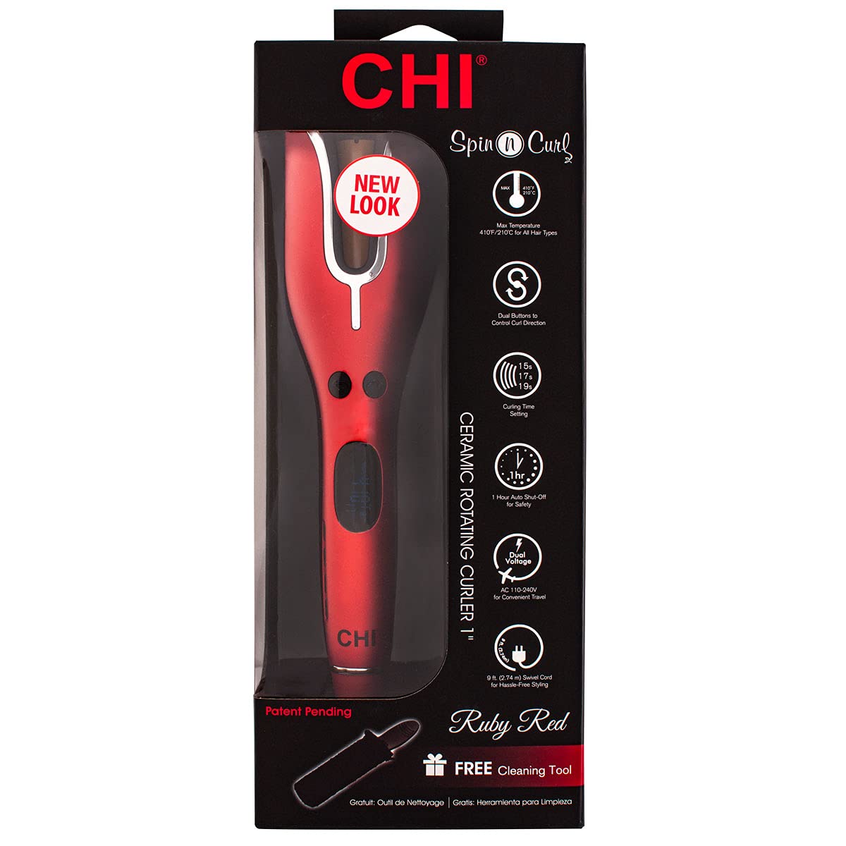 CHI Spin N Curl Ceramic Rotating Curler. Ruby Red. Ideal for Shoulder-Length Hair between 6-16 inches.