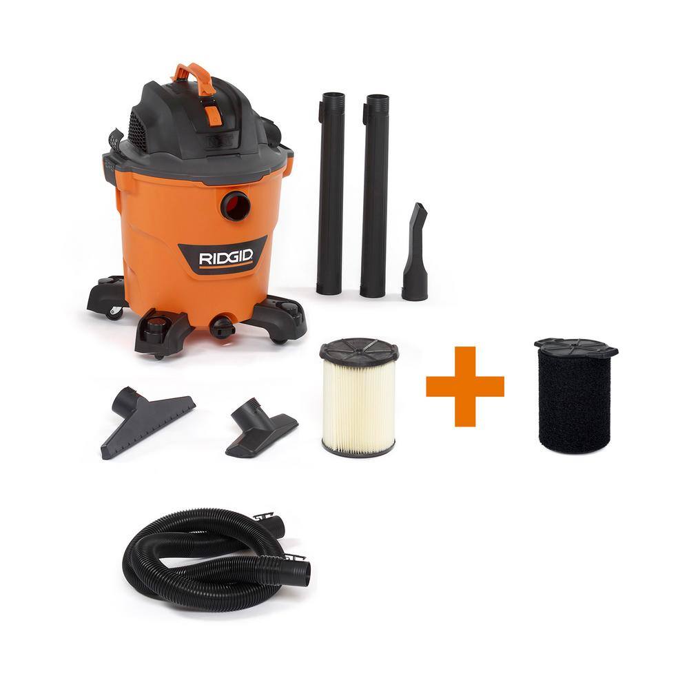 RIDGID HD1200C 12 Gallon 5.0 Peak HP NXT Wet/Dry Shop Vacuum with Filter. Locking Hose. Accessories and Wet Application Filter