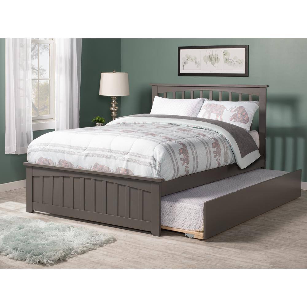 AFI  Mission Grey Queen Platform Bed with Matching Footboard and XL Long Trundle