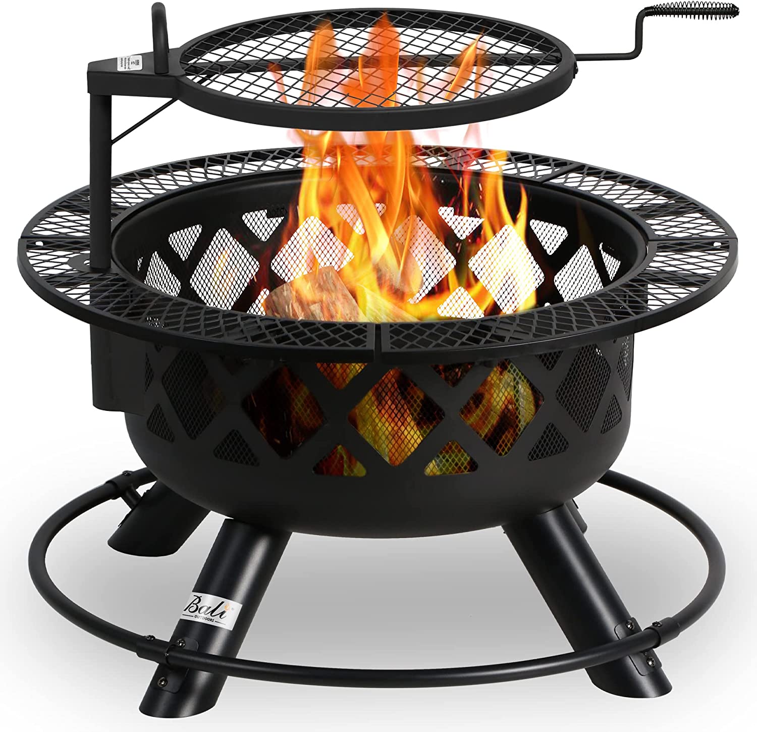 BALI OUTDOORS Wood Burning Fire Pit with Quick Removable Cooking Grill. Black