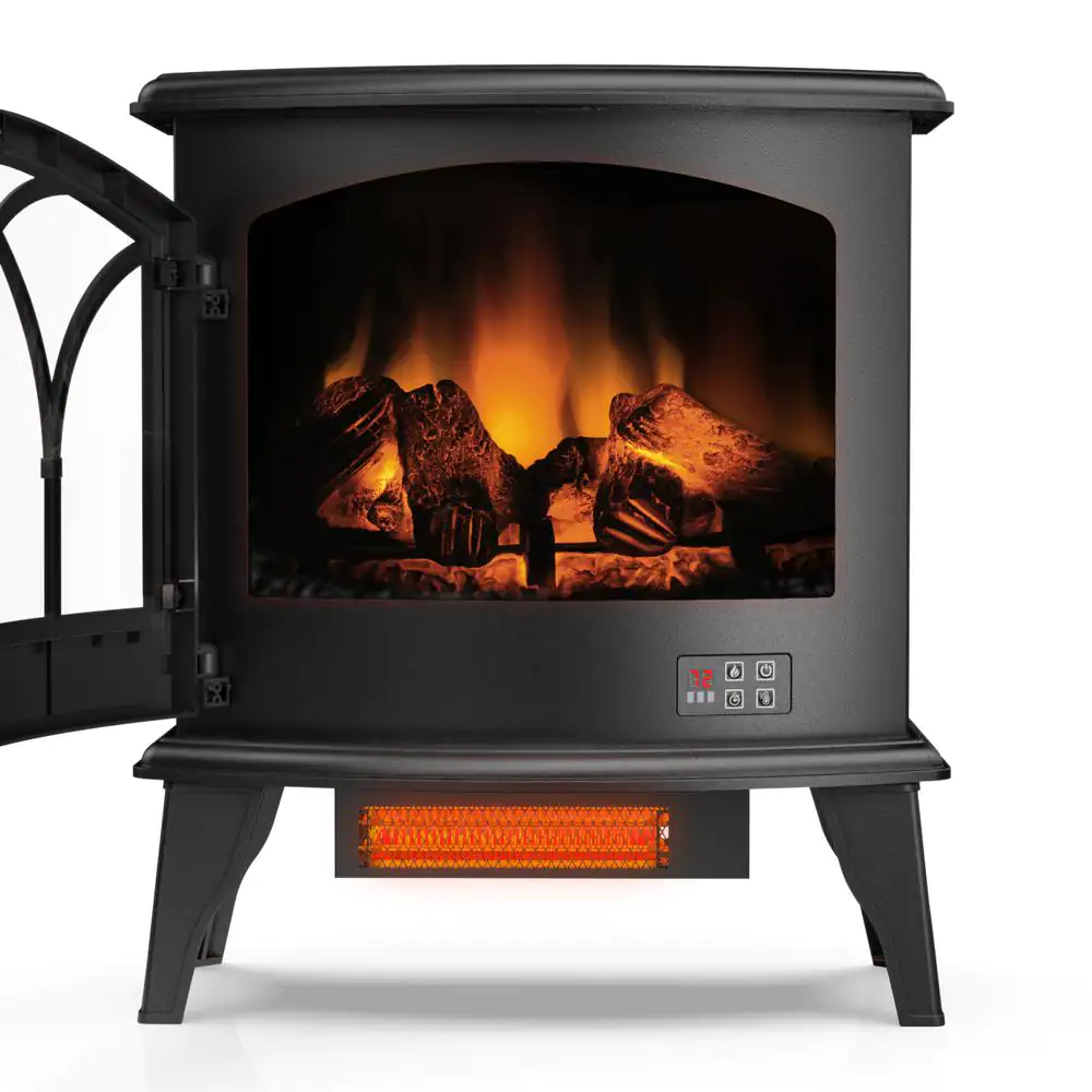 TURBRO TS23-C Suburbs 23 in. Black Freestanding Electric Fireplace Infrared Space Heater with Curved Door. Remote Control
