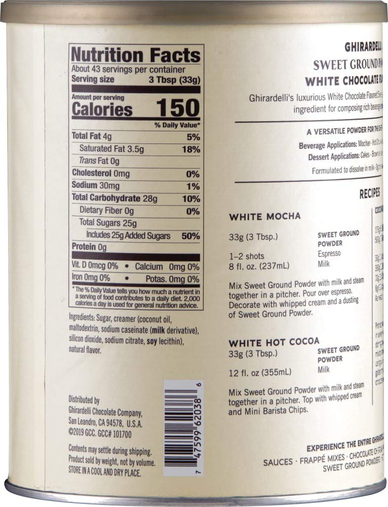 Ghirardelli Chocolate Company Sweet Ground White Chocolate Flavor Beverage Mix. 50 Ounce Canister