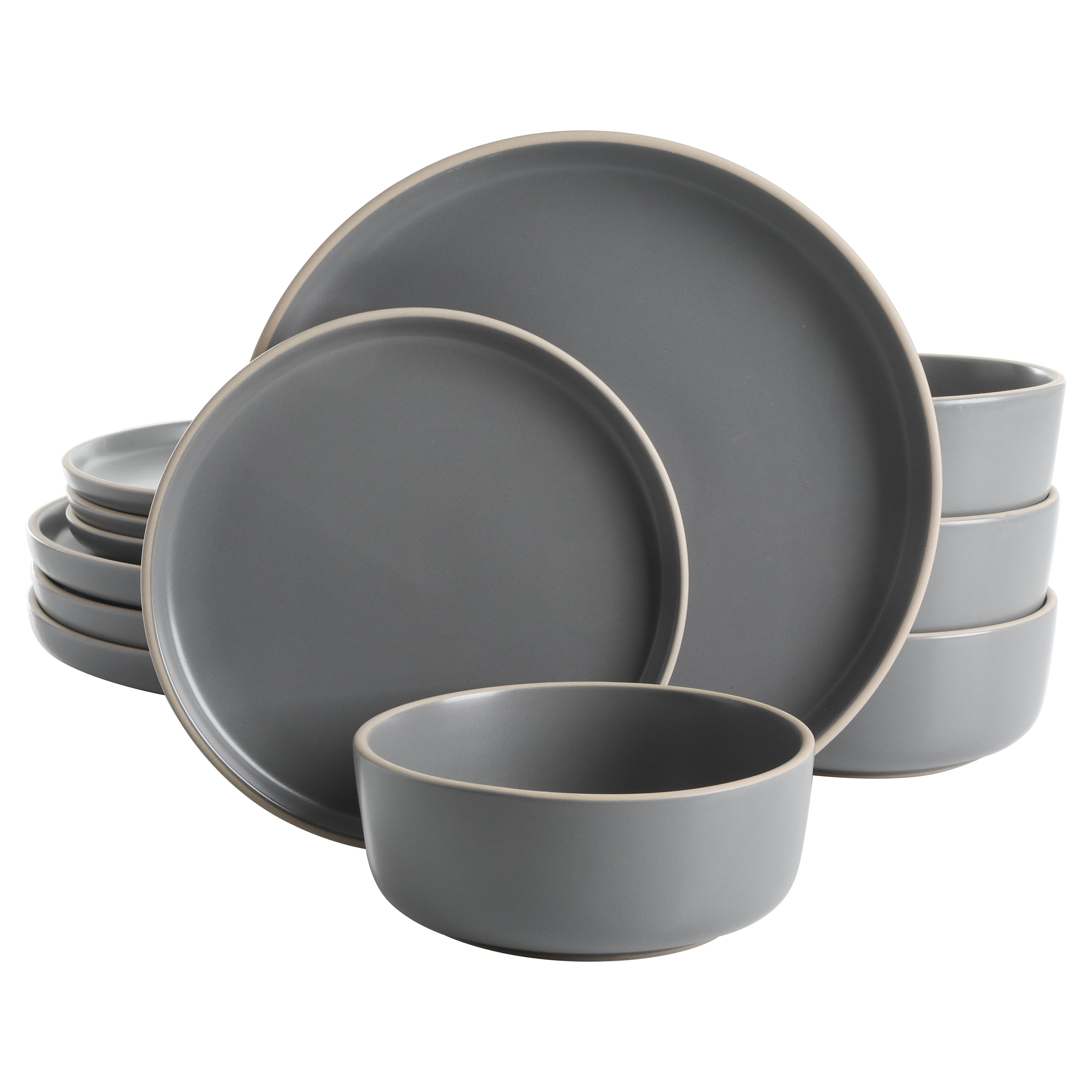 Gibson Home Everyday Essential Cool Gray Dinnerware Set. 12-Piece Set
