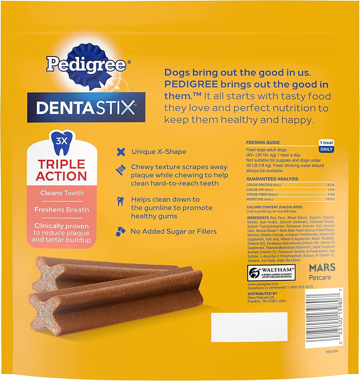 PEDIGREE DENTASTIX Large Dog Dental Treats Beef Flavor Dental Bones. 2.08 lb. Value Pack (40 Treats)