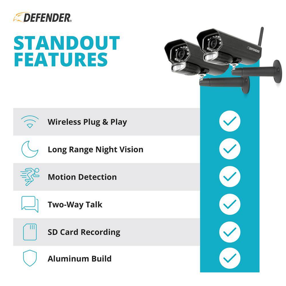 Defender PHOENIXM22C PHOENIXM2 Non-Wi-Fi. Plug-In Power Security Camera System with 7″ Monitor SD Card Recording and 2 Night Vision Cameras