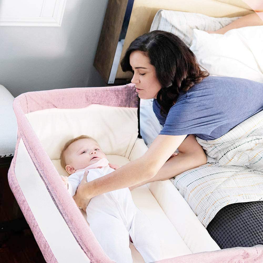 Lamberia 3 in 1 Bassinet for Baby. Easy Folding Sleeper with Mattress Included. Baby Girl (Pink)