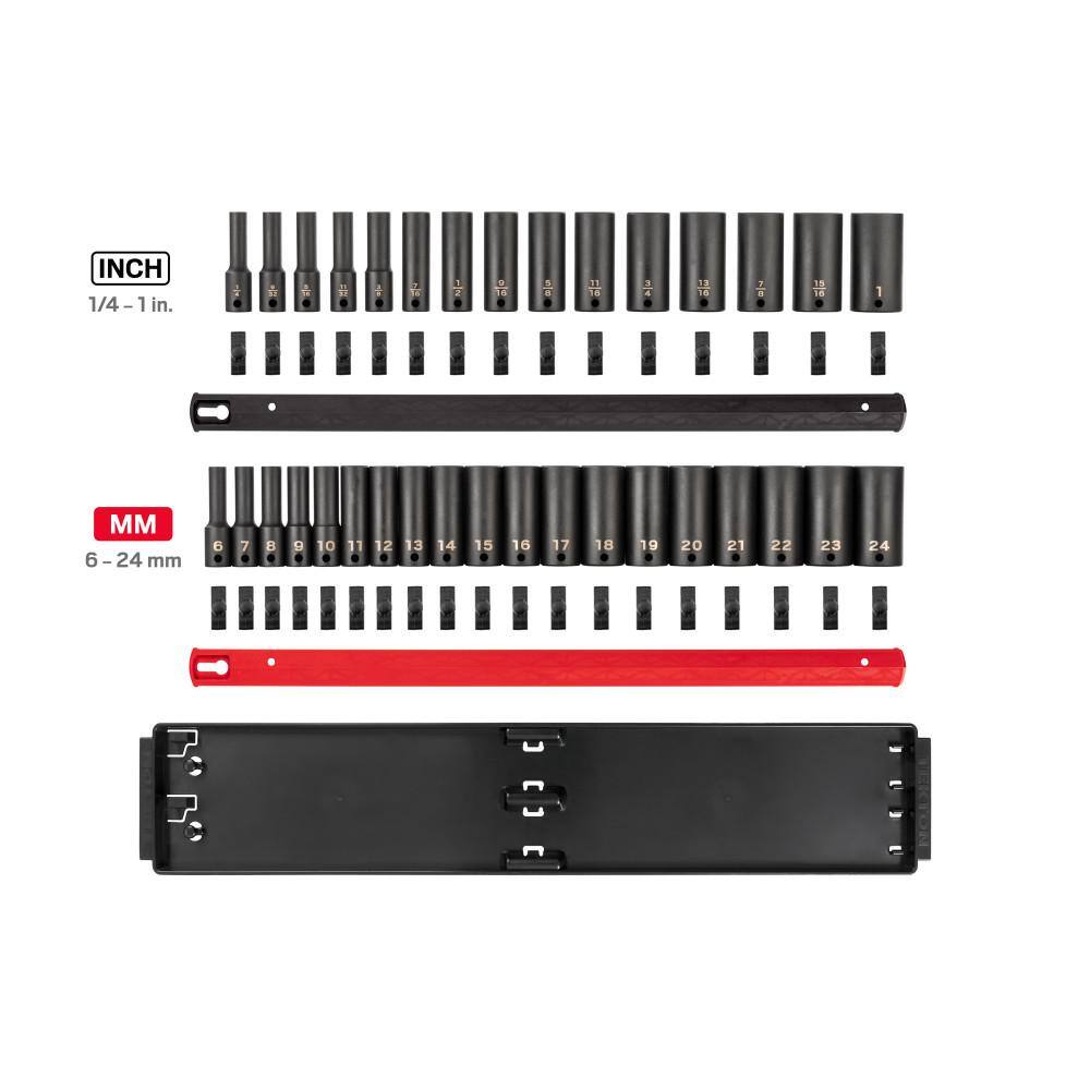 TEKTON SID91203 3/8 in. Drive Deep 6-Point Impact Socket Set. 34-Piece (1/4-1 in. 6 mm - 24 mm)