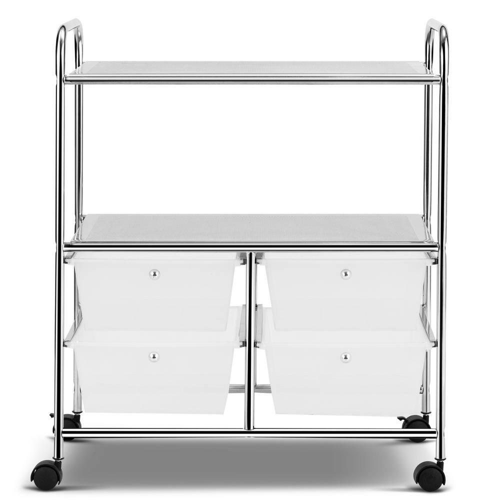 HONEY JOY TOPB003954 4-Drawer Plastic Rolling Storage Cart Metal Rack Organizer Shelf with Wheels Clear