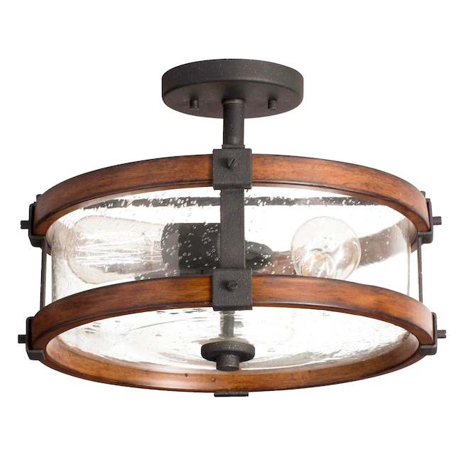 Kichler  Barrington 3-Light 14-in Distressed Black and Wood Tone Incandescent Semi-flush Mount Light