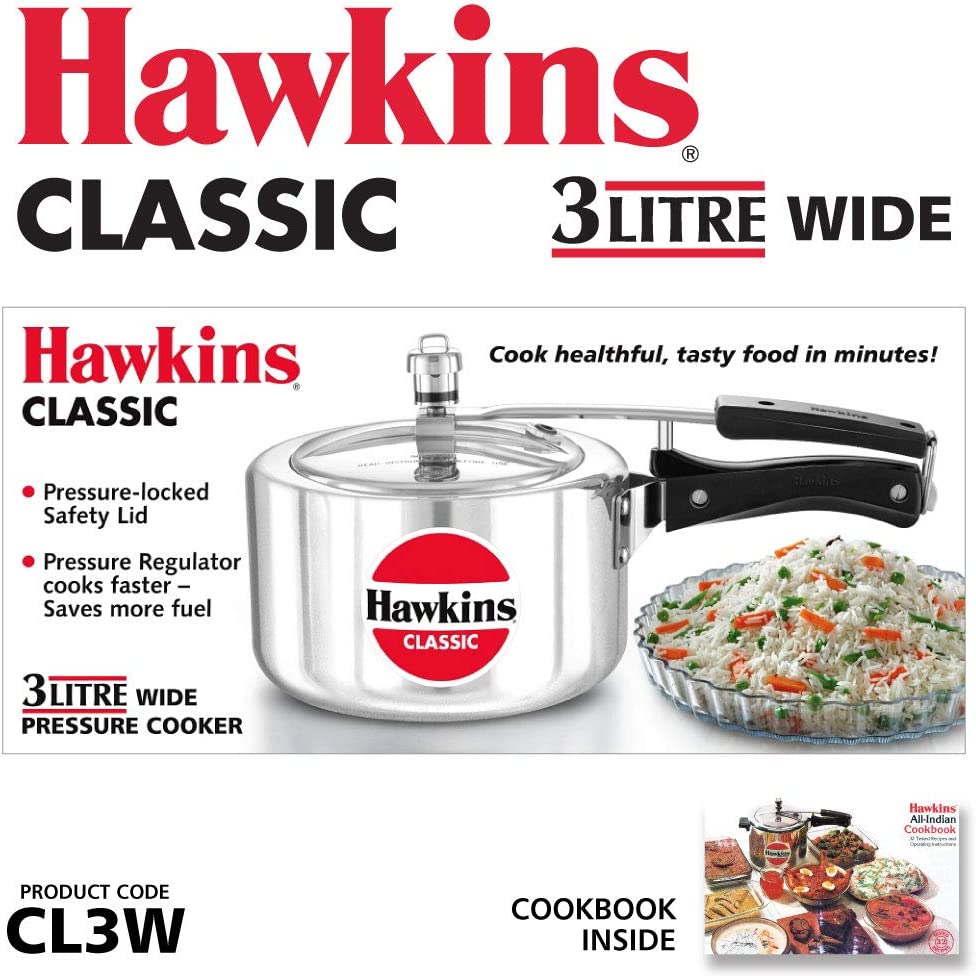 HAWKIN CL3W Pressure Cooker. 3-Liter Wide Mouth. Silver
