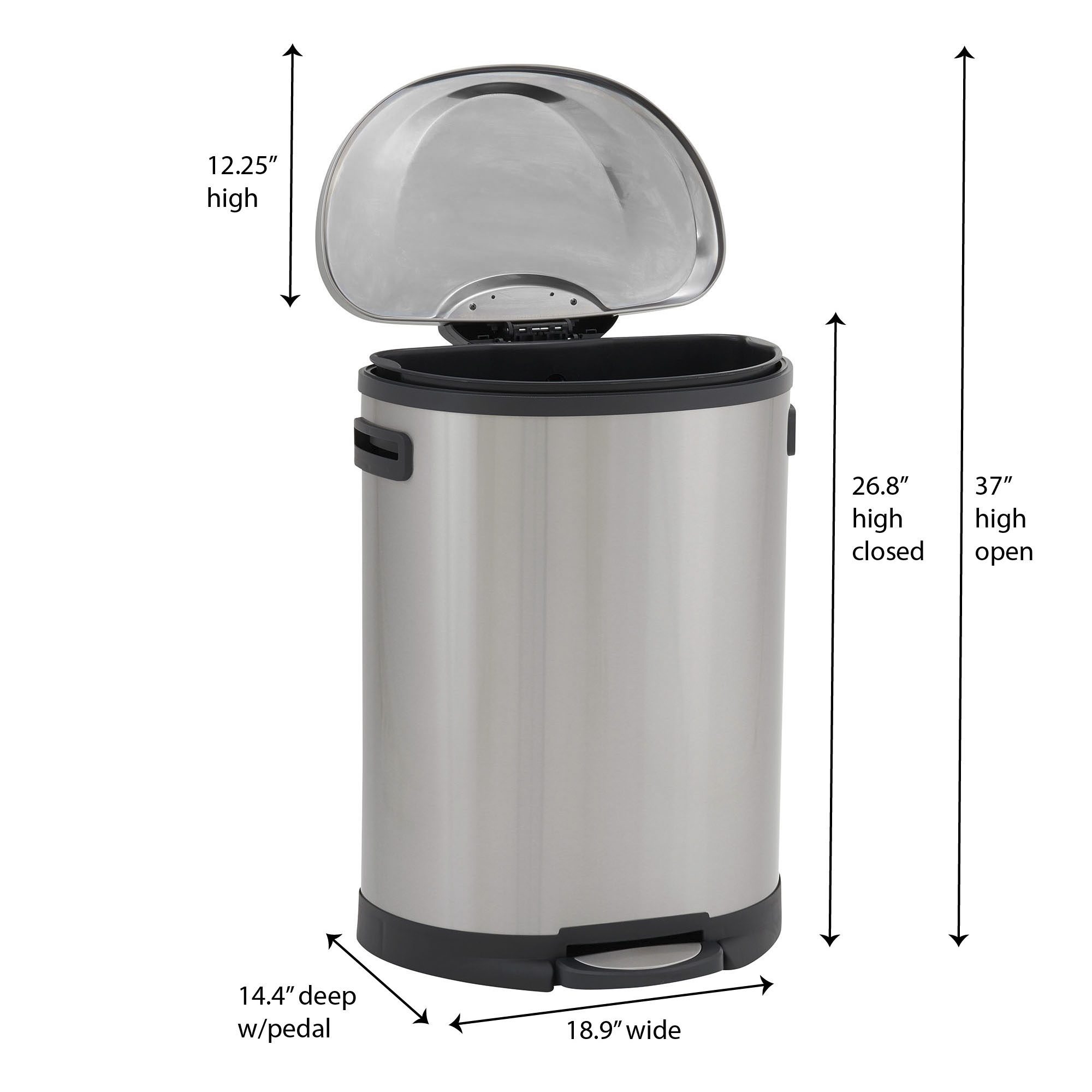 Household Essentials Aspen Stainless Steel Oval Step Pedal Trash Can. 13 Gallon / 50 Liter