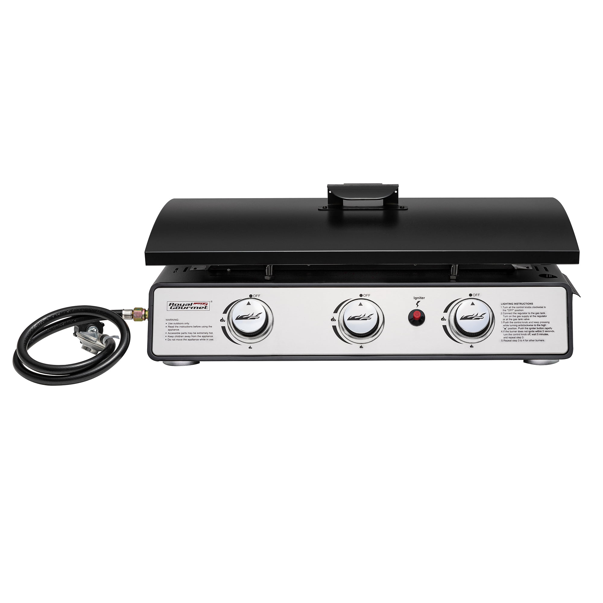 Royal Gourmet PD2301S 24″ 3-Burner Portable Gas Griddle with Top Hard Cover
