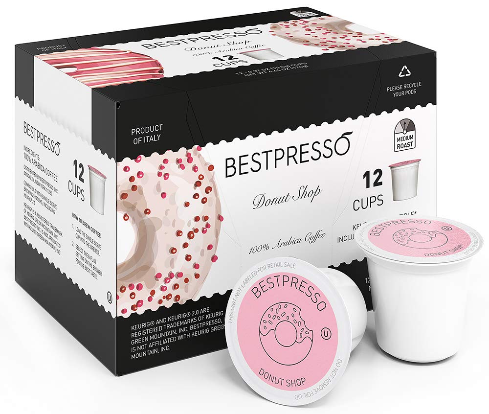Bestpresso Coffee. Donut Shop Medium Roast Single Serve K-Cup Pods. 96 Count (Compatible With 2.0 Keurig Brewers) 8 Packs Of 12 Cups