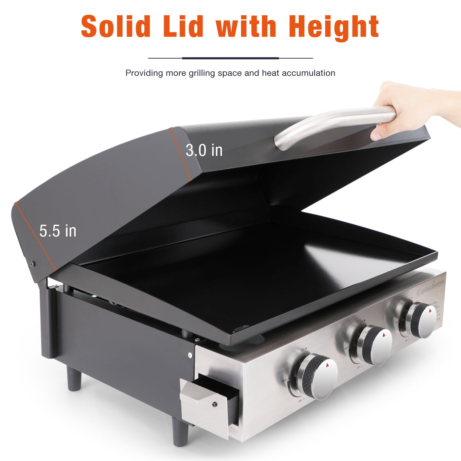 MF Studio 22-Inch Tabletop Griddle Portable Propane Gas Griddle with 3 Burners - Black
