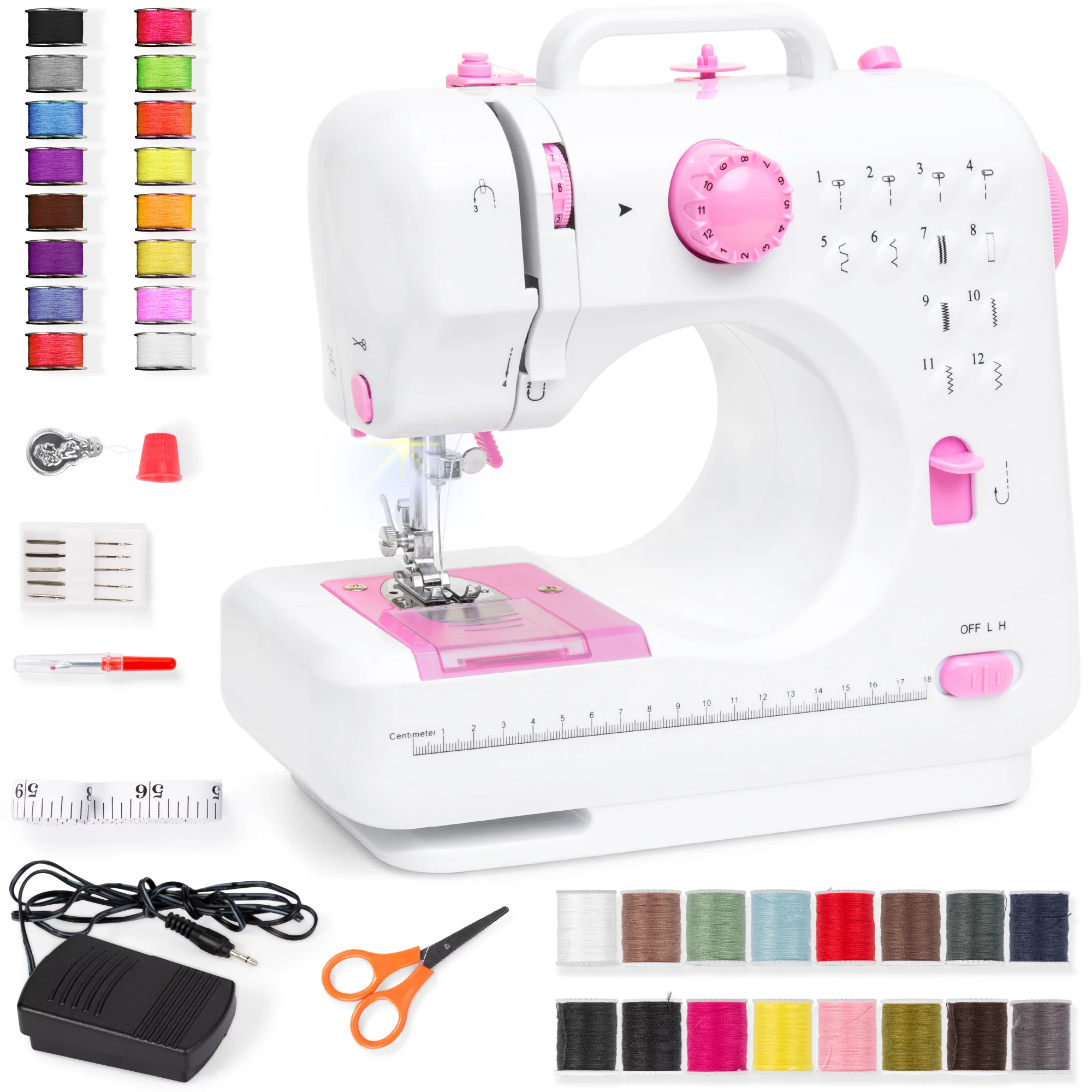 Best Choice Products 6V Portable Sewing Machine. 42-Piece Beginners Kit w/ 12 Stitch Patterns - Pink/White