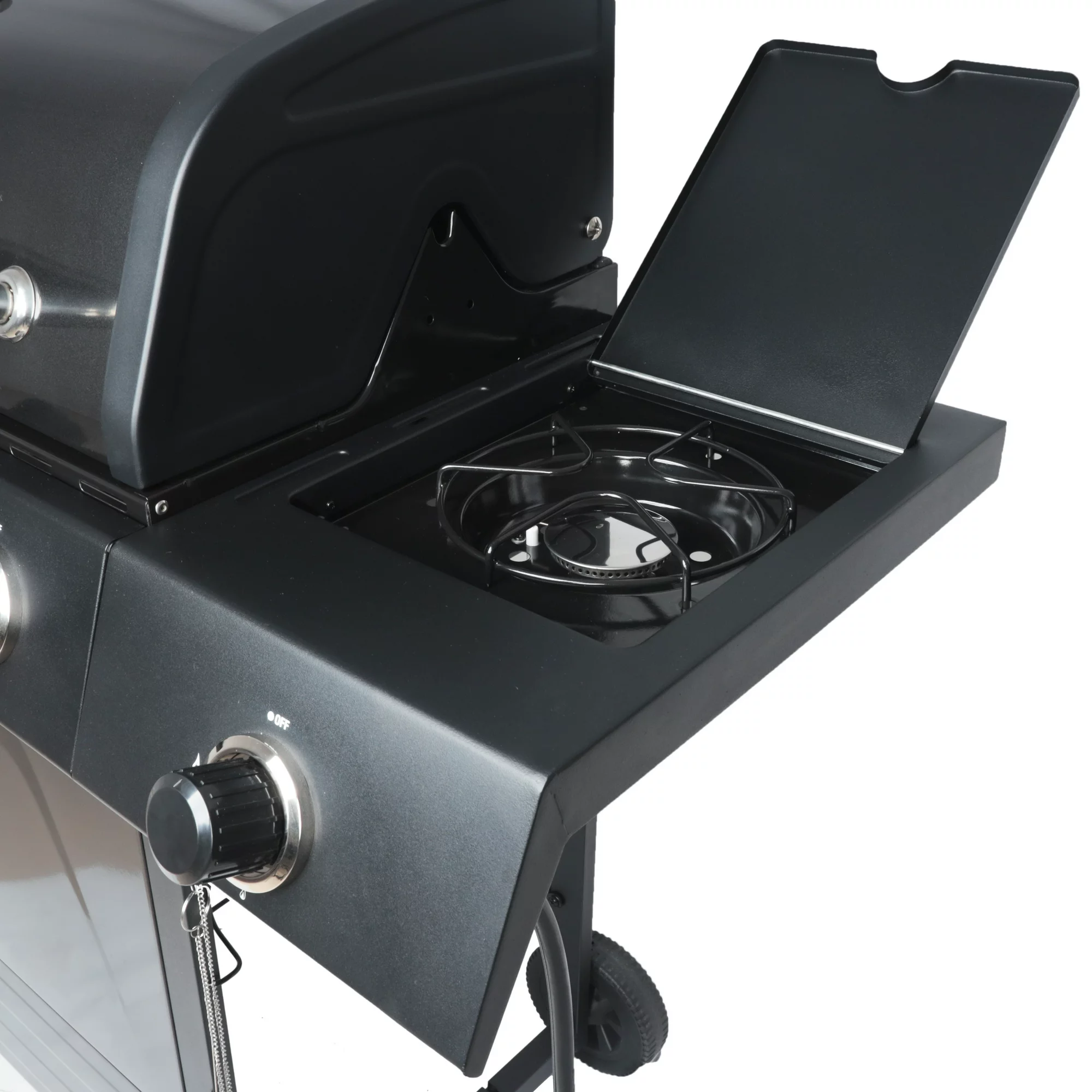 RevoAce 4-Burner Propane Gas Grill with Side Burner. Stainless Steel & Black