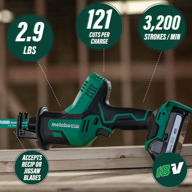 Metabo HPT  Reciprocating Saw CR18DAQ4M MultiVolt 18-volt Variable Speed Cordless  | One-Handed Design (Tool Only)