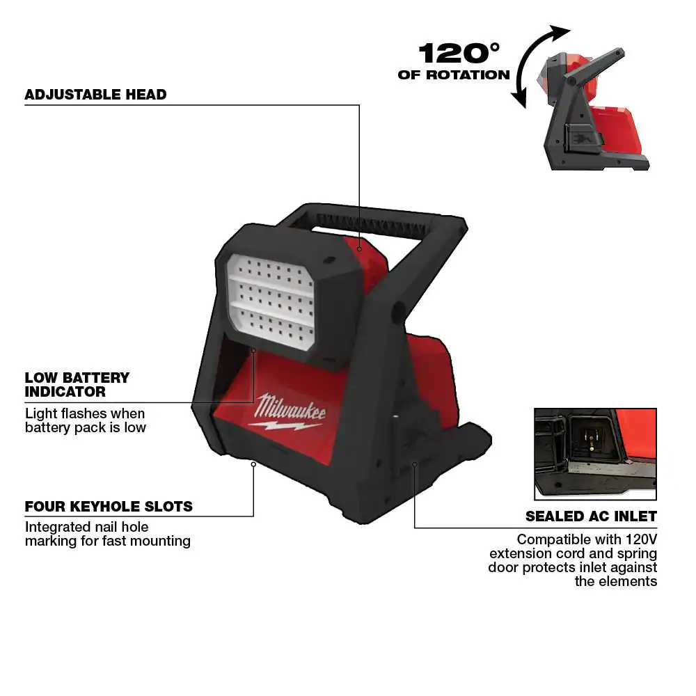 Milwaukee 2366-20 M18 GEN-2 18-Volt Lithium-Ion Cordless 4000 Lumens ROVER LED AC/DC Flood Light (Tool-Only)