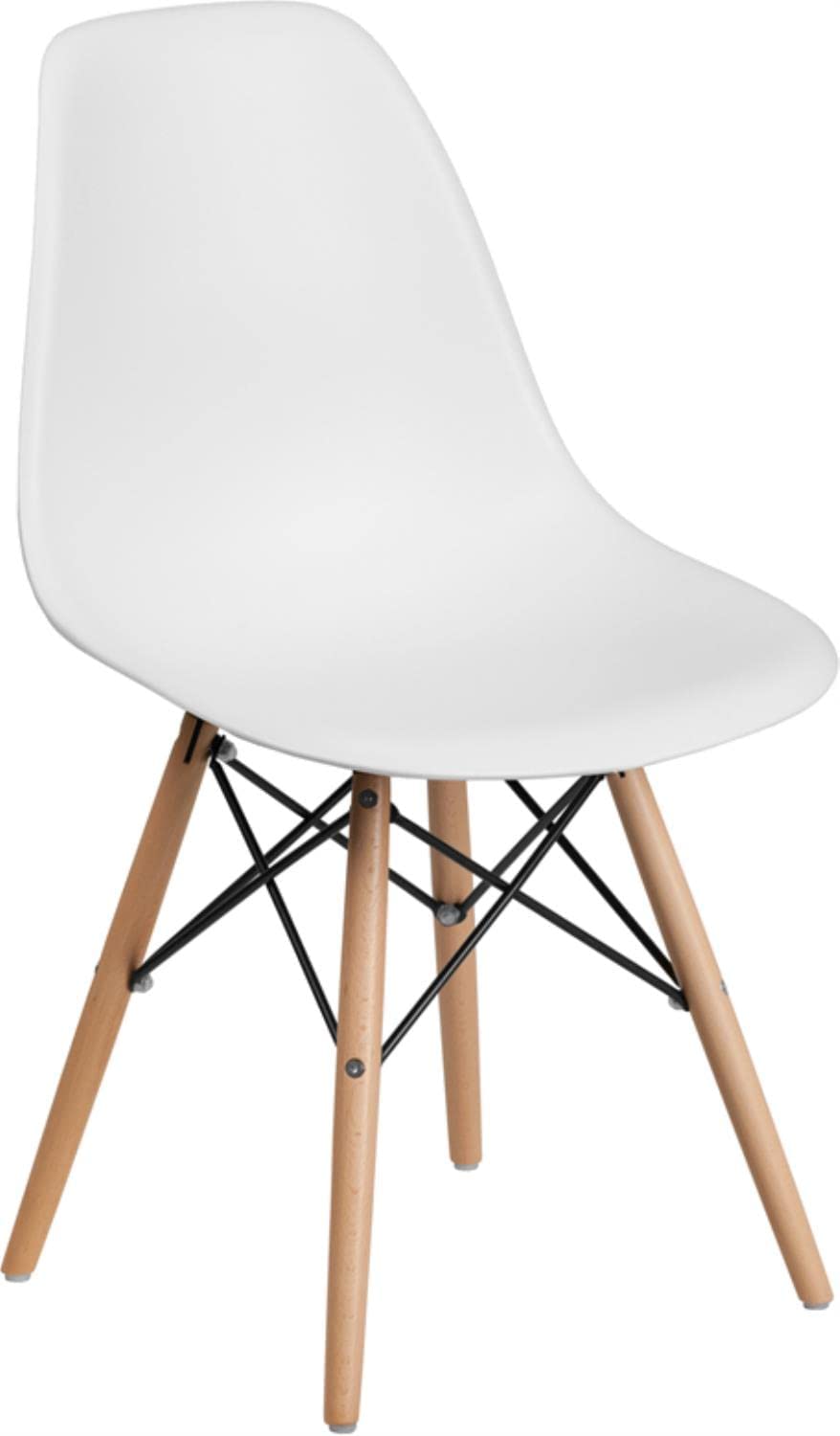 Flash Furniture Elon Series White Plastic Chair with Wooden Legs (‎FH-130-DPP-WH-GG)