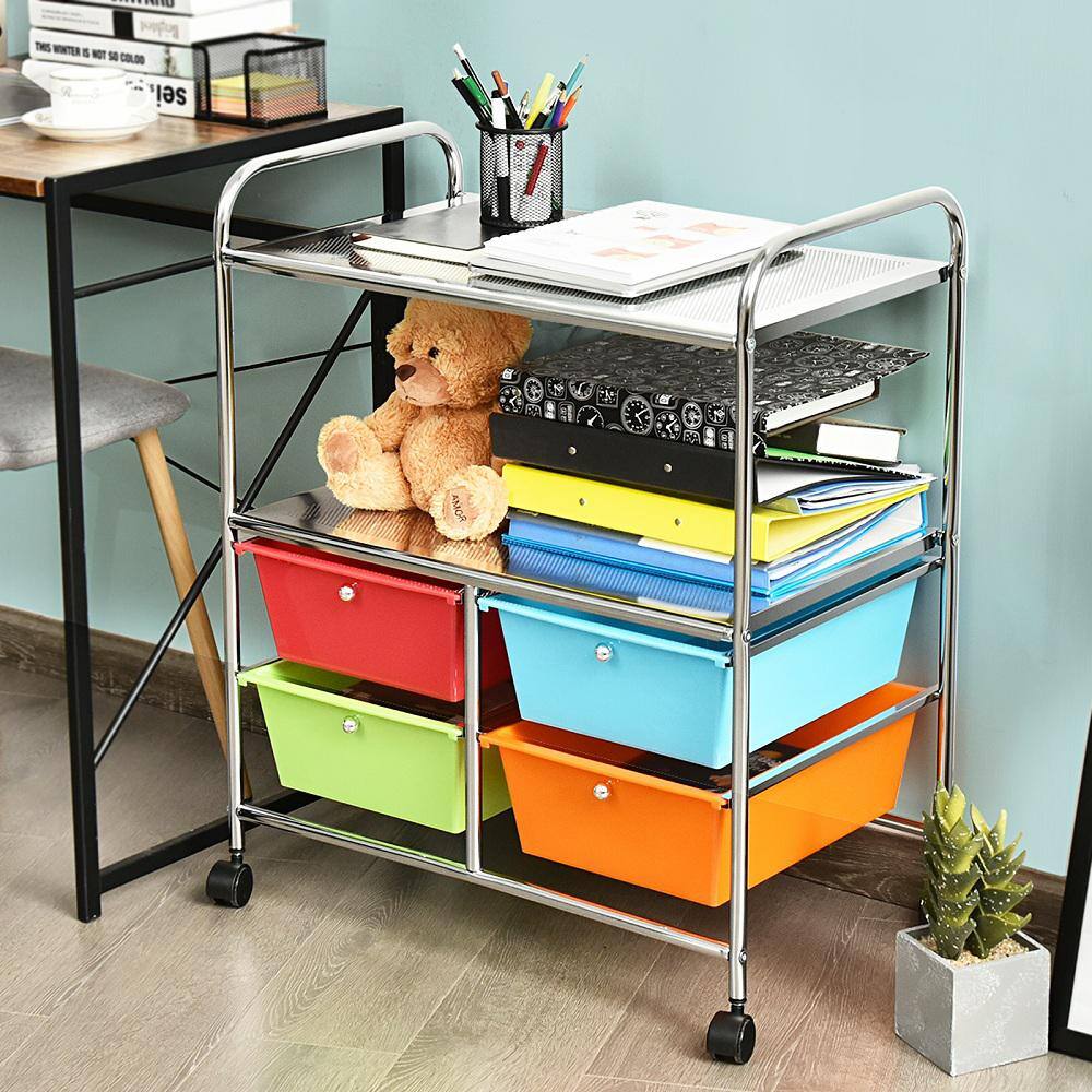 HONEY JOY TOPB003950 4-Drawer Plastic Rolling Storage Cart Metal Rack Organizer Shelf with Wheels Multicolor