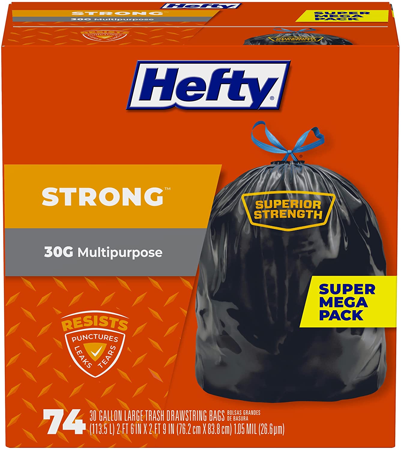 Hefty Strong Large Trash Bags. 30 Gallon. 74 Count