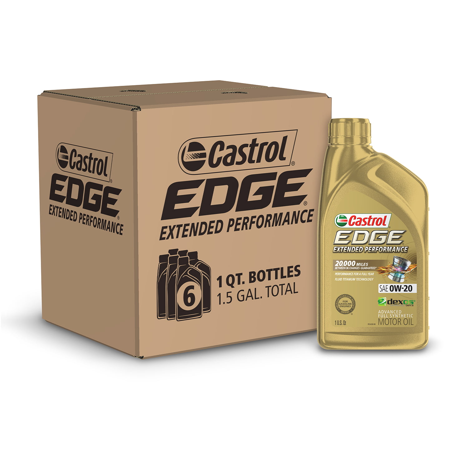 Castrol Edge Extended Performance 0W-20 Advanced Full Synthetic Motor Oil. 1 Quart. Case of 6