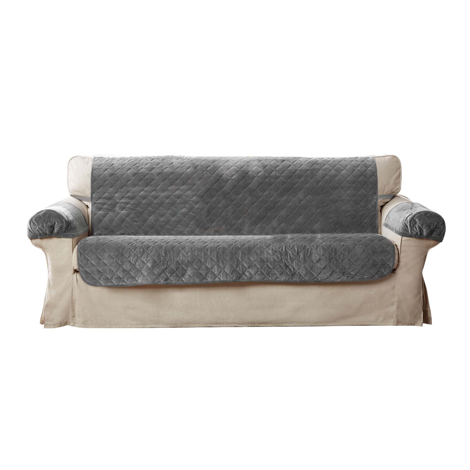 Mainstays Sofa Quilted Plush Fabric Pet Cover Multipurpose Furniture Protector. Gray. 3-Piece