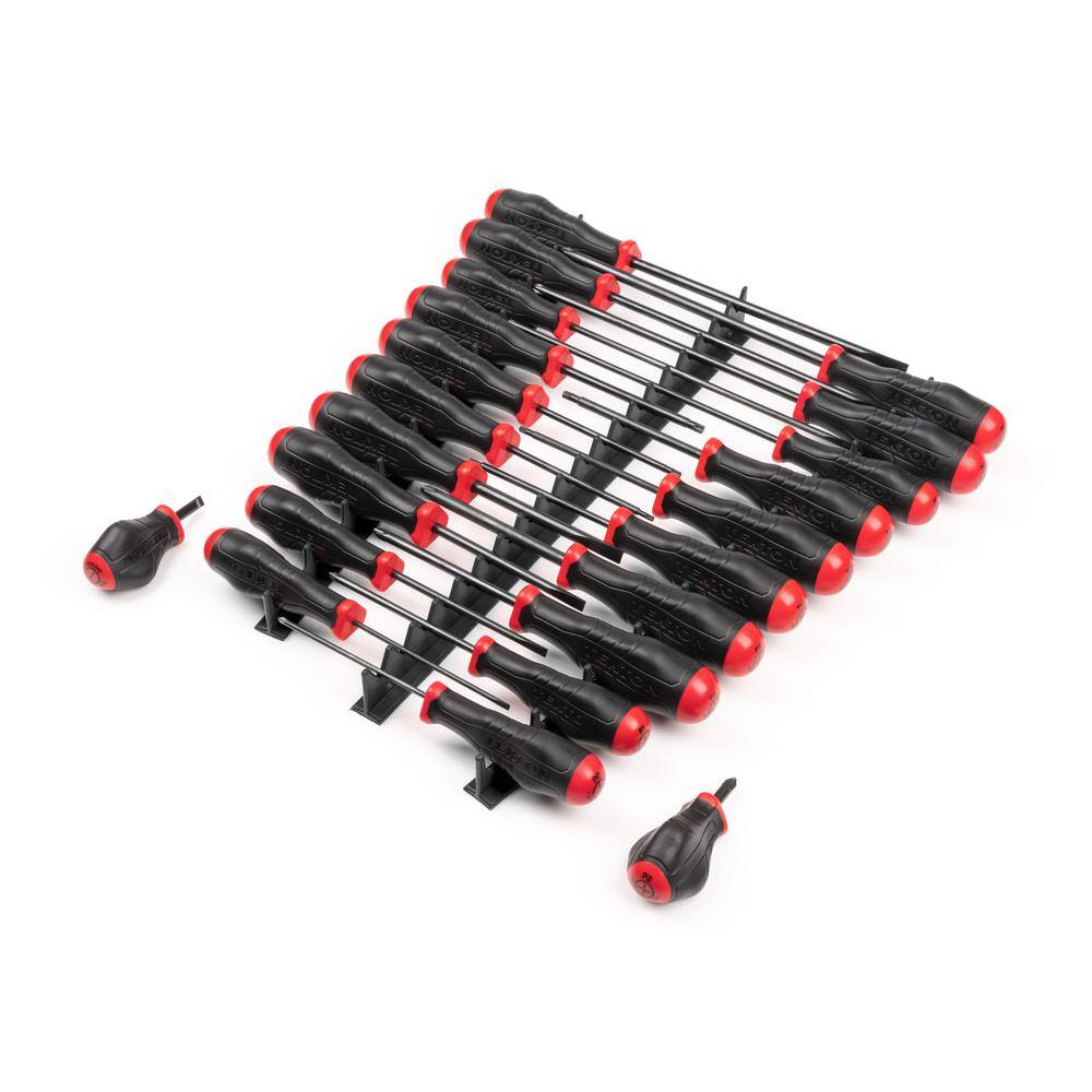 TEKTON DRV41507 High-Torque Black Oxide Blade Screwdriver Set with Black Rails. 22-Piece (#0-#3.1/8-5/16 in.. T10-30)