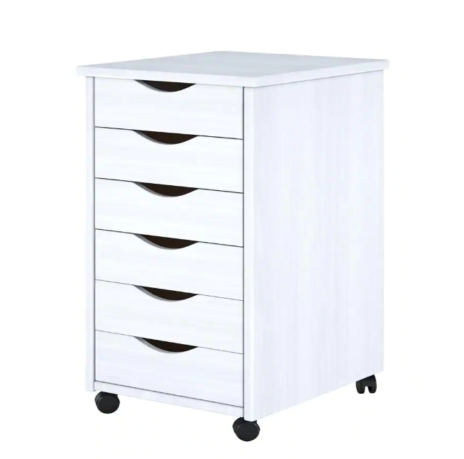 Adeptus 10018 6-Drawer Solid Wood Mobile Storage Cart in White