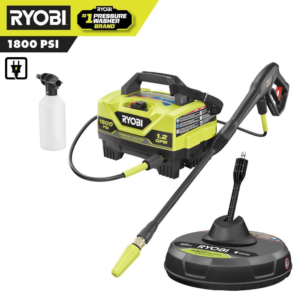 RYOBI  1800 PSI 1.2 GPM Cold Water Electric Pressure Washer with Surface Cleaner