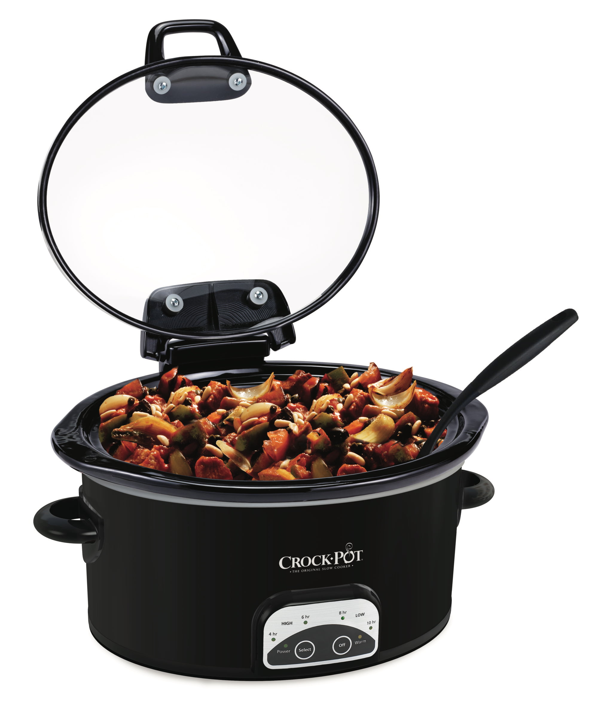 Crockpot™ 4.5-Quart Lift & Serve Hinged Lid Slow Cooker. One-Touch Control. Black