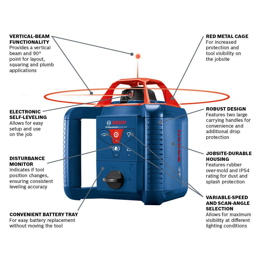 Bosch GRL800-20HVK-RT 800 ft. Rotary Laser Level Self Leveling Complete Kit with Hard Carrying Case Factory Reconditioned