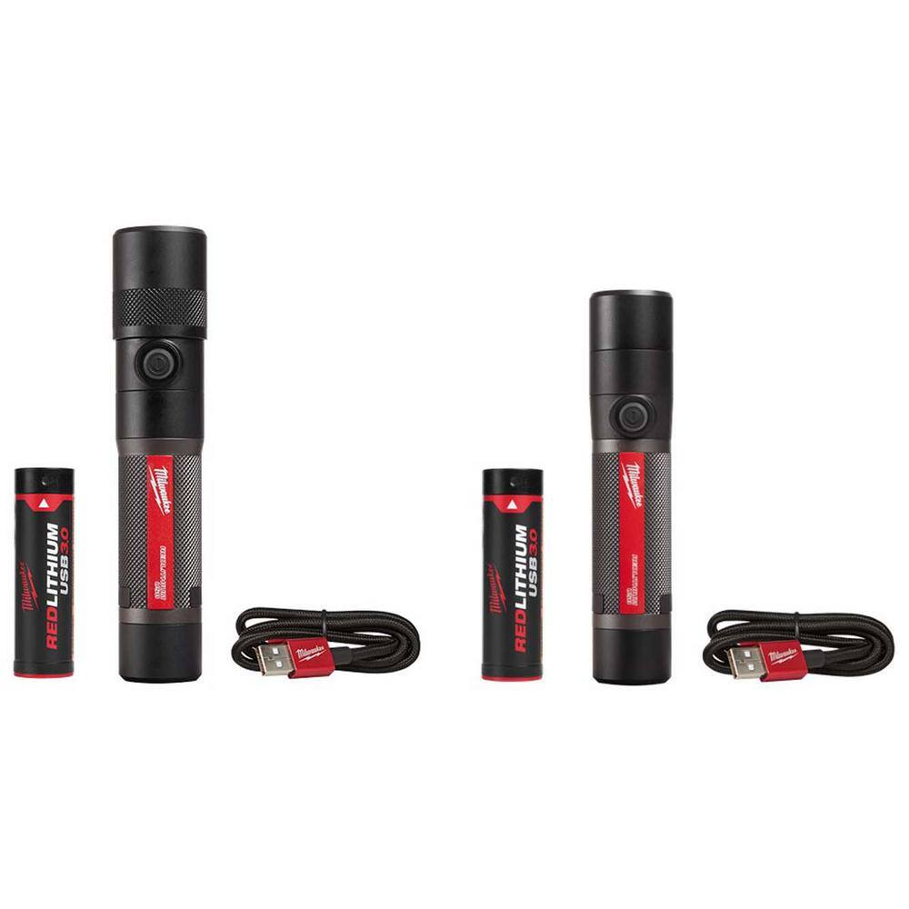 Milwaukee 2161-21-2160-21 1100 Lumens LED USB Rechargeable Twist Focus Flashlight & 800 Lumens USB Rechargeable Fixed Focus Flashlight (2-Pack)