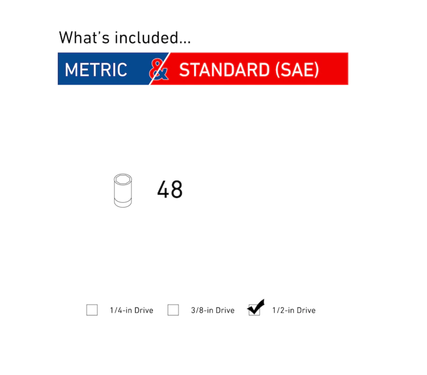 CRAFTSMAN CMMT16548 48-Piece Standard (SAE) and Metric Combination 1/2-in Drive Set 6-Point Impact Socket Set