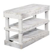 Woven Paths Rustic Wood 2 -Tier Shoe Rack Bench with Storage. White