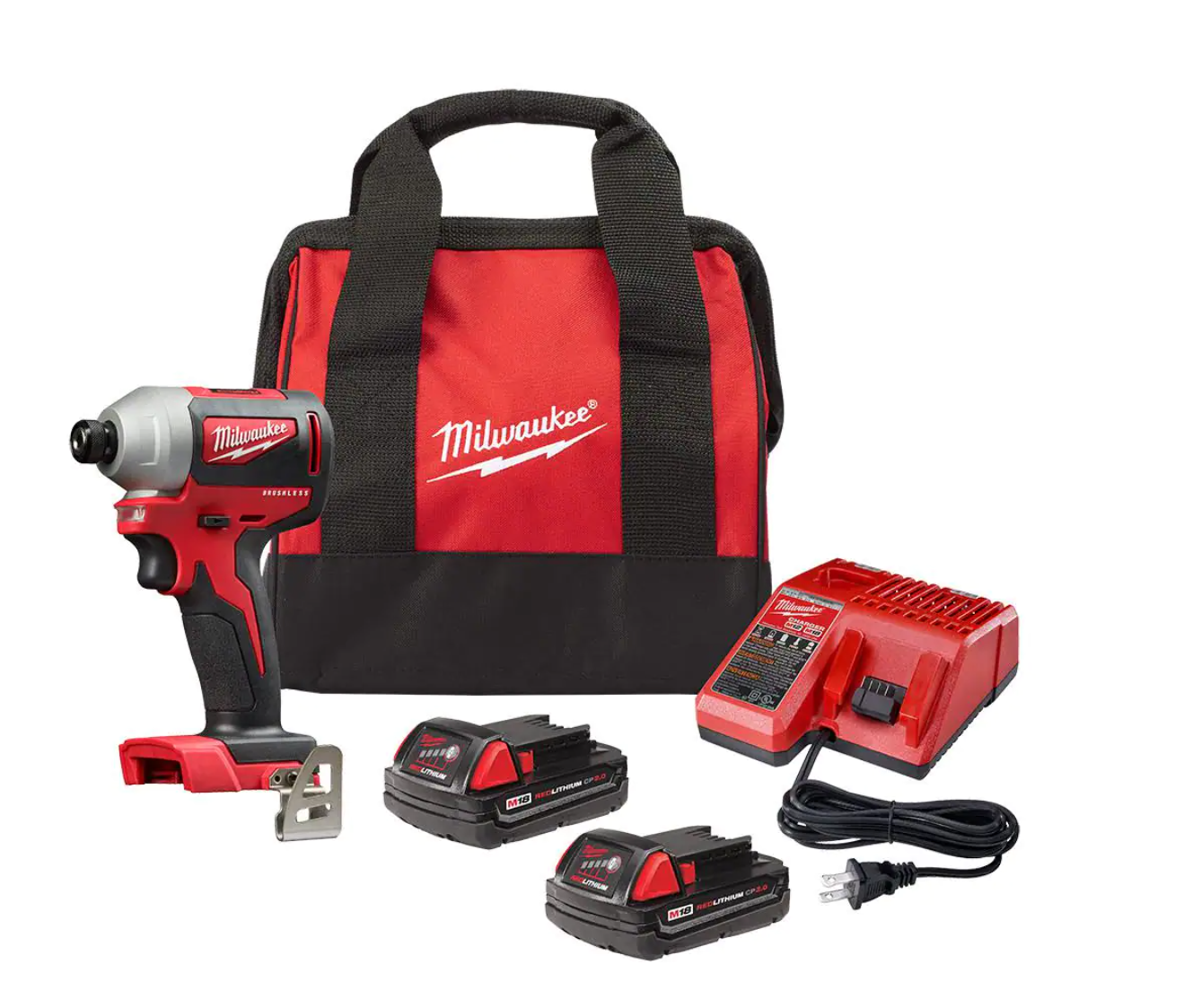Milwaukee 2850-22CT M18 18V Lithium-Ion Brushless Cordless 1/4 in. Impact Driver Kit with Two 2.0 Ah Batteries. Charger and Hard Case