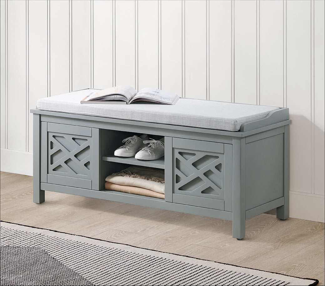 Alaterre Coventry 45″W Wood Storage Bench with Cushion. Gray