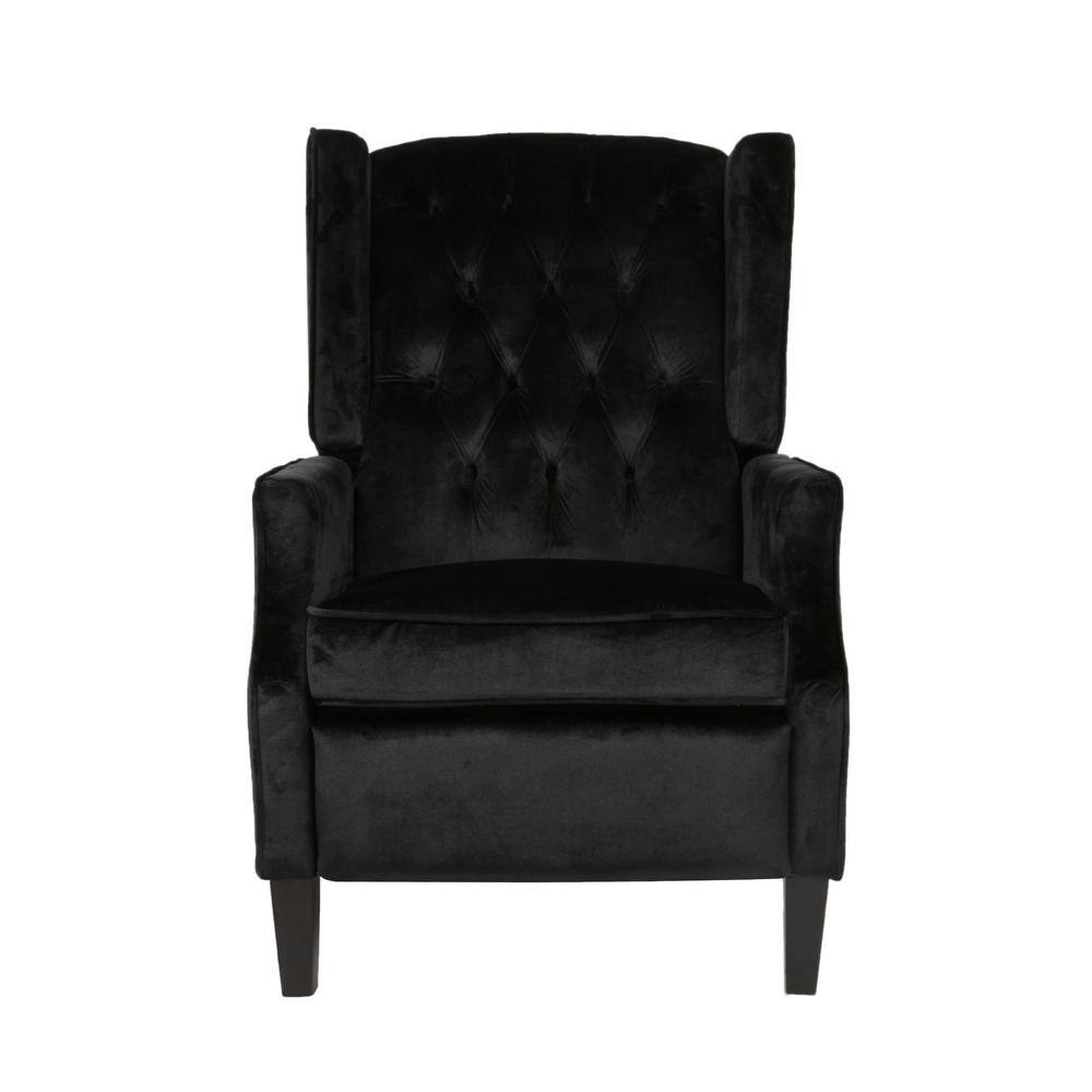 Noble House Keating Traditional Tufted Back Black Velvet Wingback Recliner