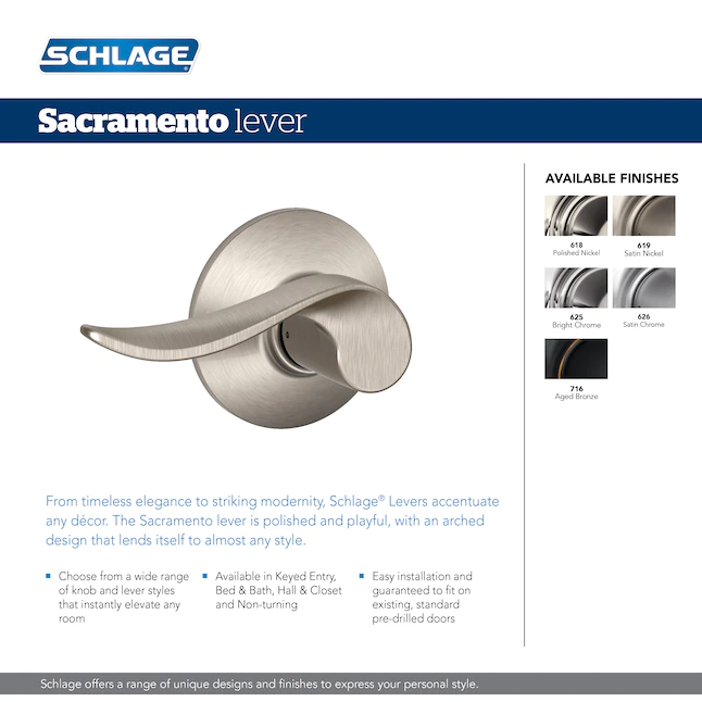 Schlage  F10 Sacramento Aged Bronze Reversible Passage