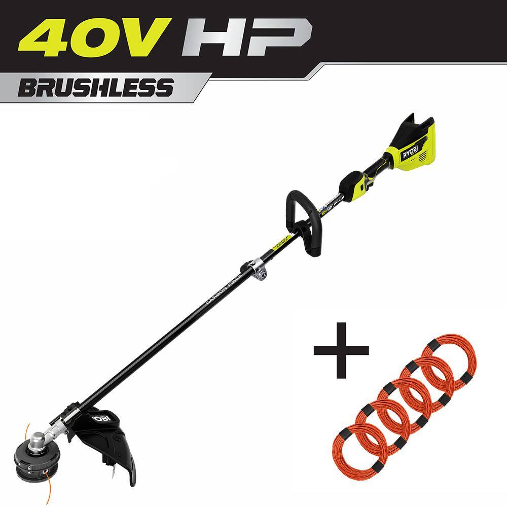 RYOBI RY40209BTL-AC 40V HP Brushless Cordless Carbon Fiber Shaft Attachment Capable String Trimmer (Tool-Only) with 5-Pack of Pre-Cut Line