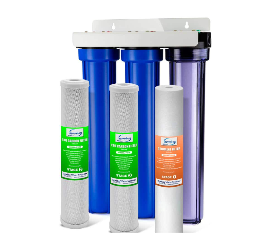 ISPRING 3-Stage Whole House Water Filtration System w/ 20 in. x 2.5 in. Block Filters