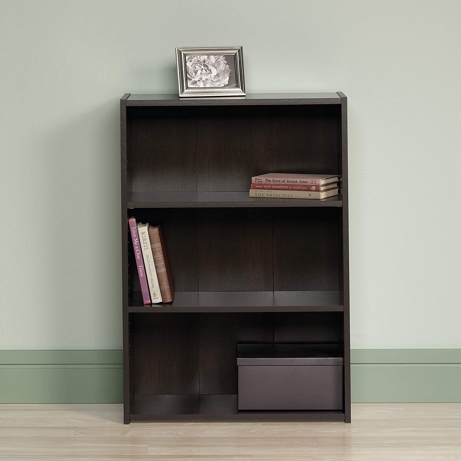 Sauder Beginnings 35″ 3 - Shelf Standard Bookcase. Cinnamon Cherry Finish