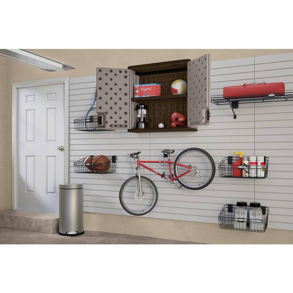 Suncast BMC3000 Resin 1-Shelf Wall Mounted Garage Cabinet in Platinum (30 in W x 30 in H x 12 in D)