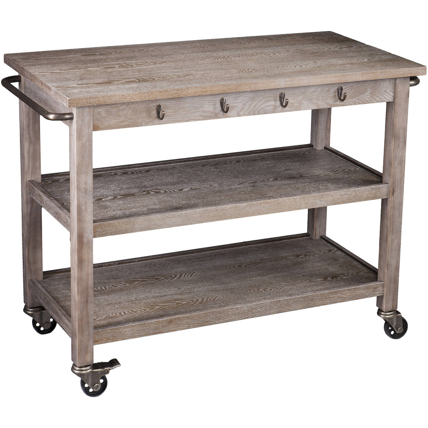 SEI Furniture Southern Enterprises Darros Industrial Kitchen Cart. Whitewashed Burnt Oak