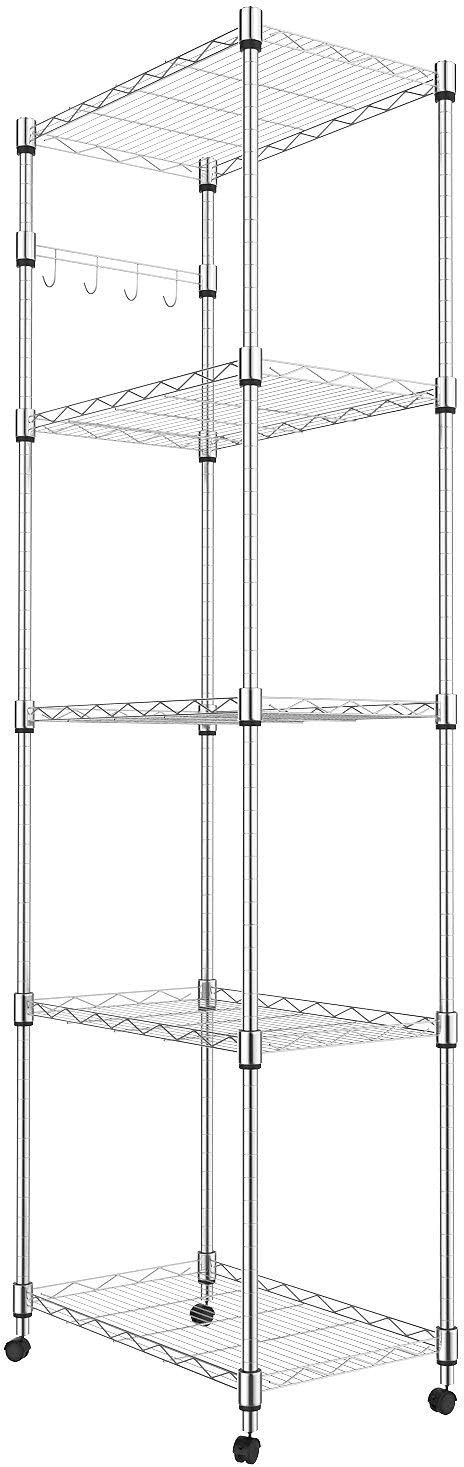Homdox 5 Tier Steel Wire Shelving Unit on Wheels.Chrome Shelves for Garage Kitchen Living Room.Heavy Duty Shelving Rack. 23.2 x 13.8 x 72 inch (L x W x H)