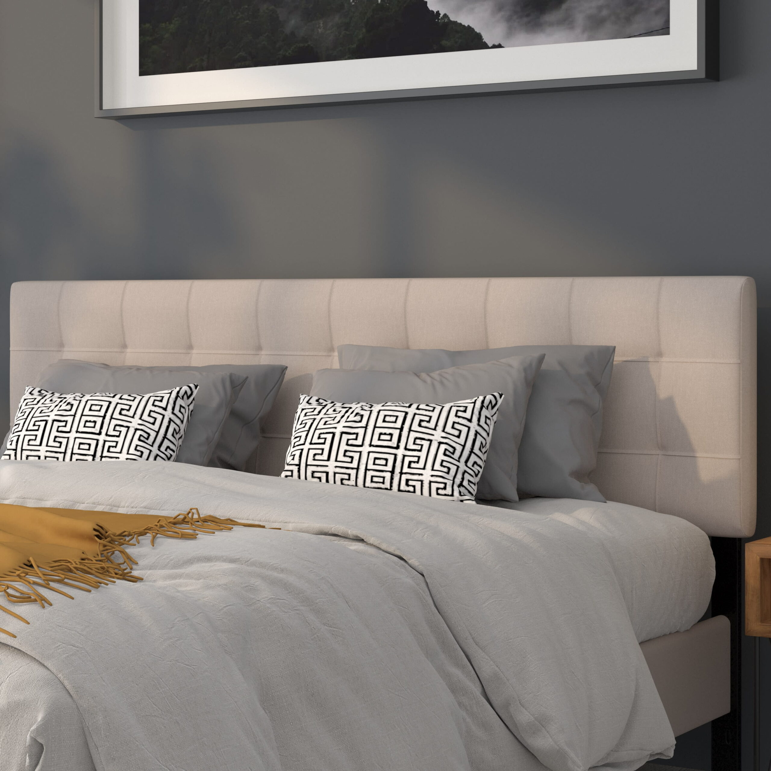 Flash Furniture Bedford Tufted Upholstered King Size Headboard in Beige Fabric