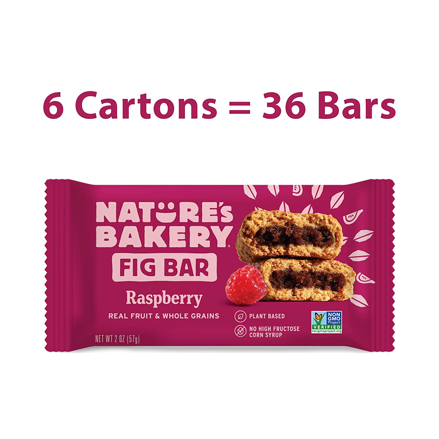 Nature's Bakery Whole Wheat Fig Bars. Raspberry. Real Fruit. Vegan. Non-GMO. Snack bar. 6 boxes with 6 twin packs (36 twin packs)