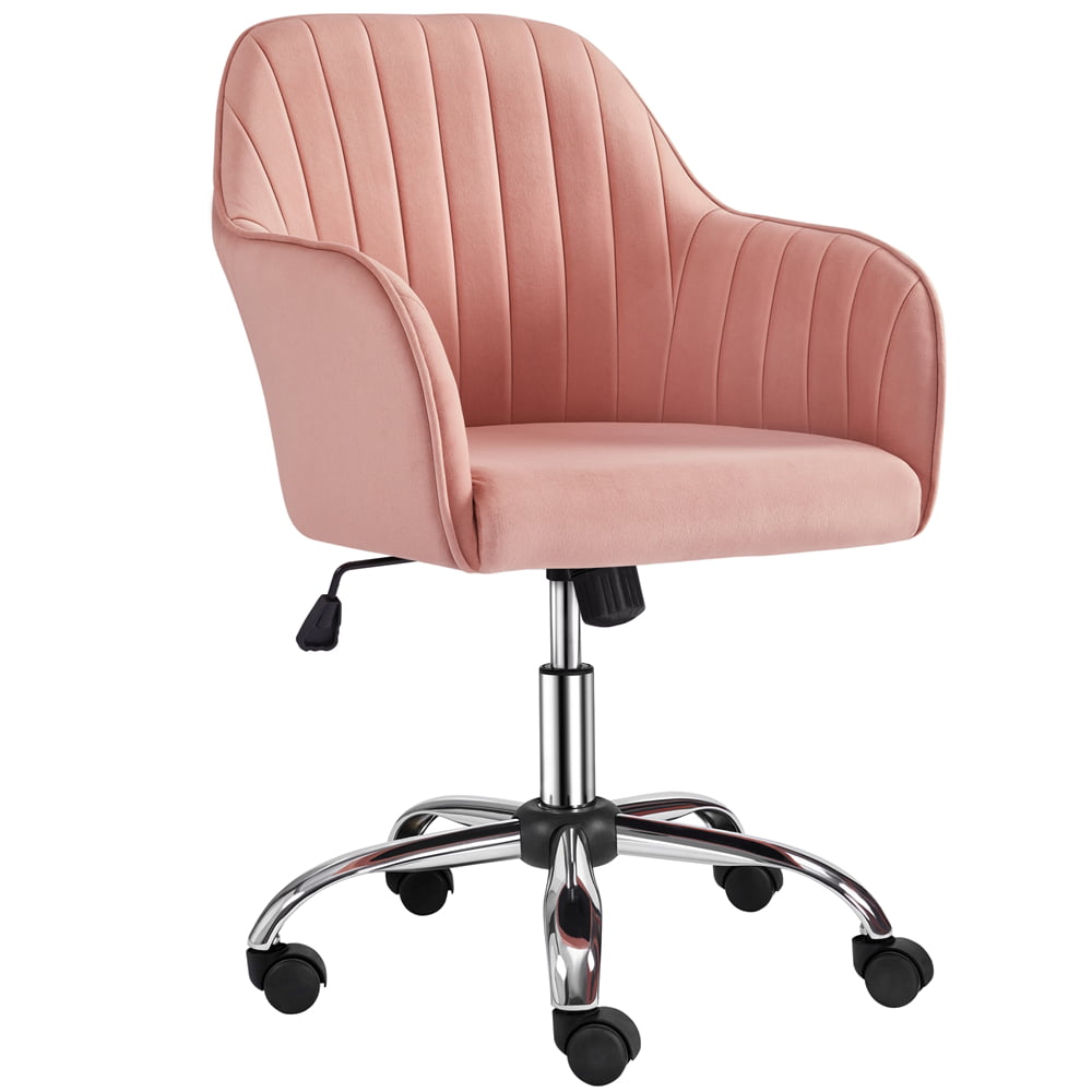 Alden Designs Velvet Mid-Back Task Chair with Armrests. Pink