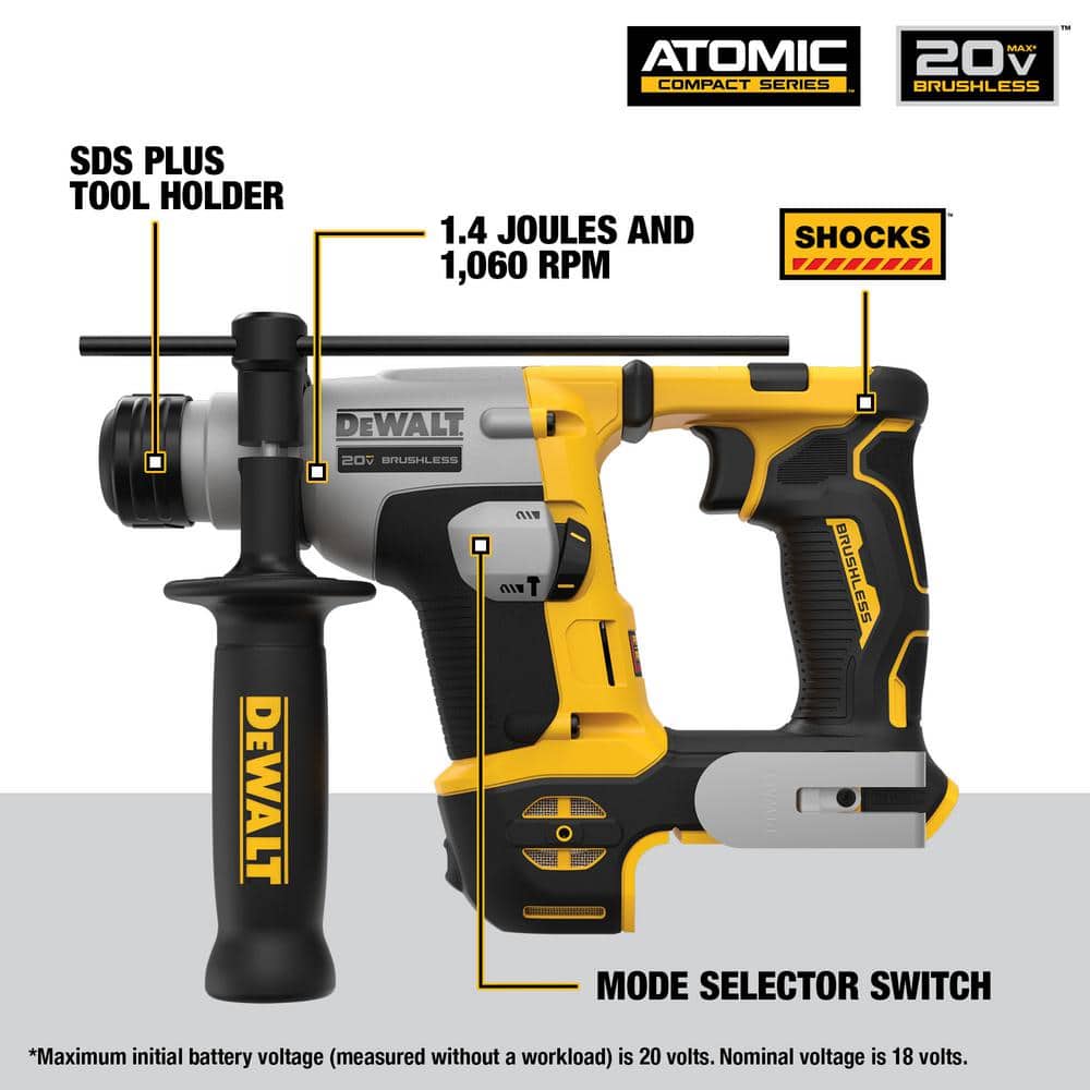 DEWALT DCH172B ATOMIC 20V MAX Cordless Brushless Ultra-Compact 5/8 in. SDS Plus Hammer Drill (Tool Only)