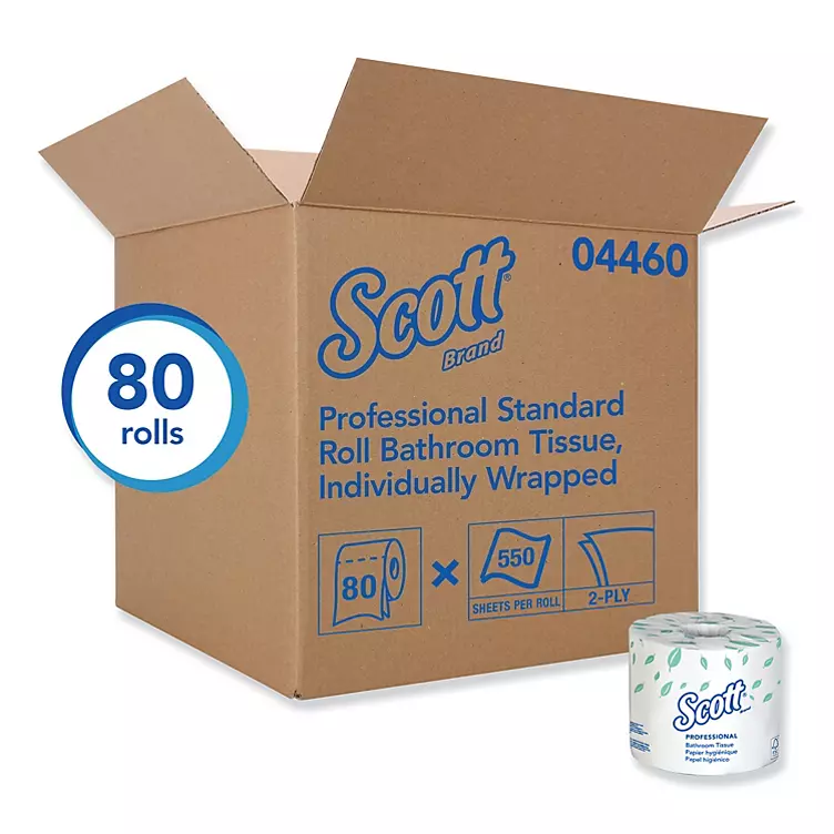 Scott Essential Individually Wrapped 2-Ply Standard Roll Bathroom Tissue (550 sheets/roll. 80 rolls)